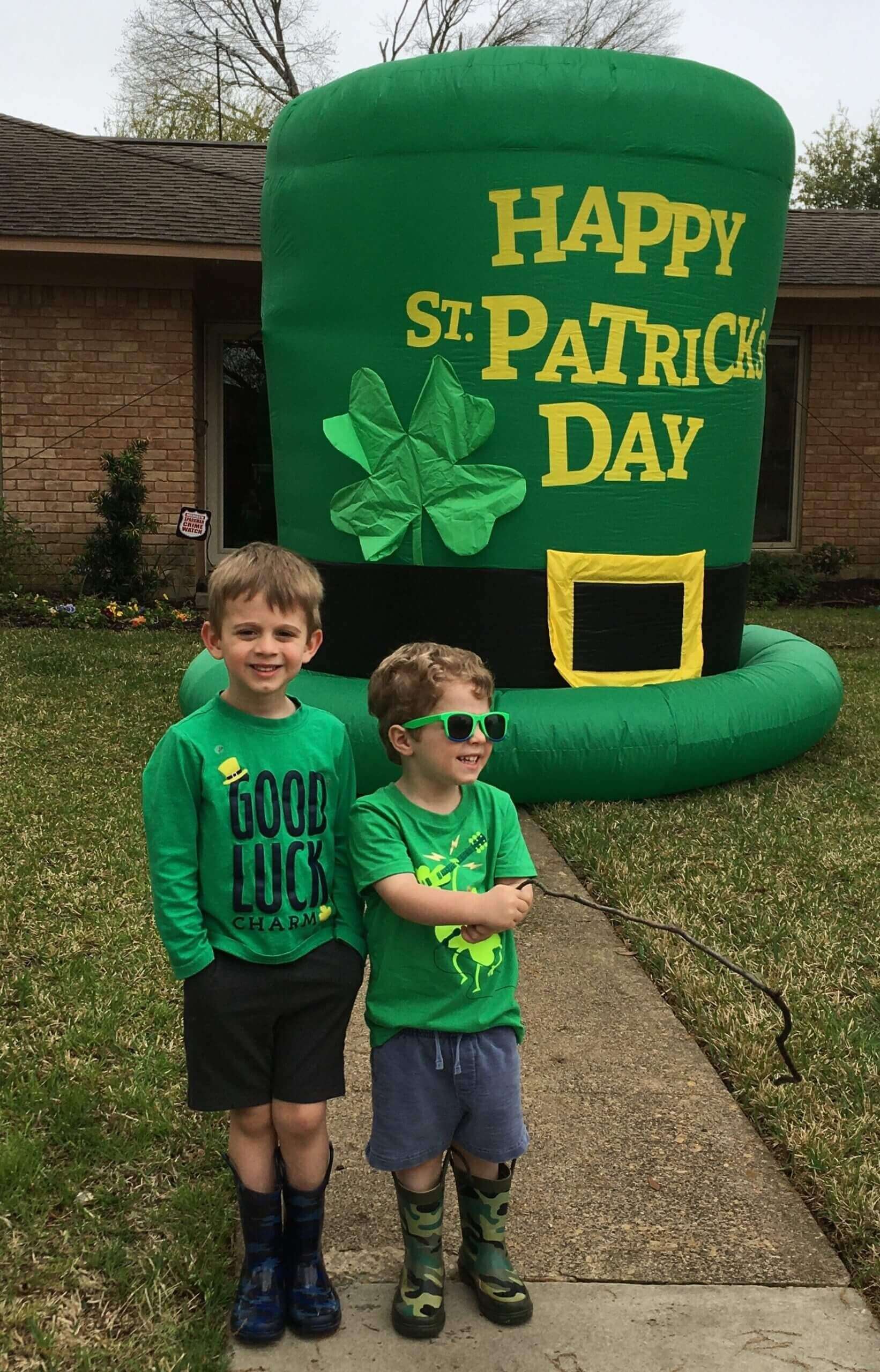 Two of my boys found this giant leprechaun hat on a neighborhood scavenger hunt.